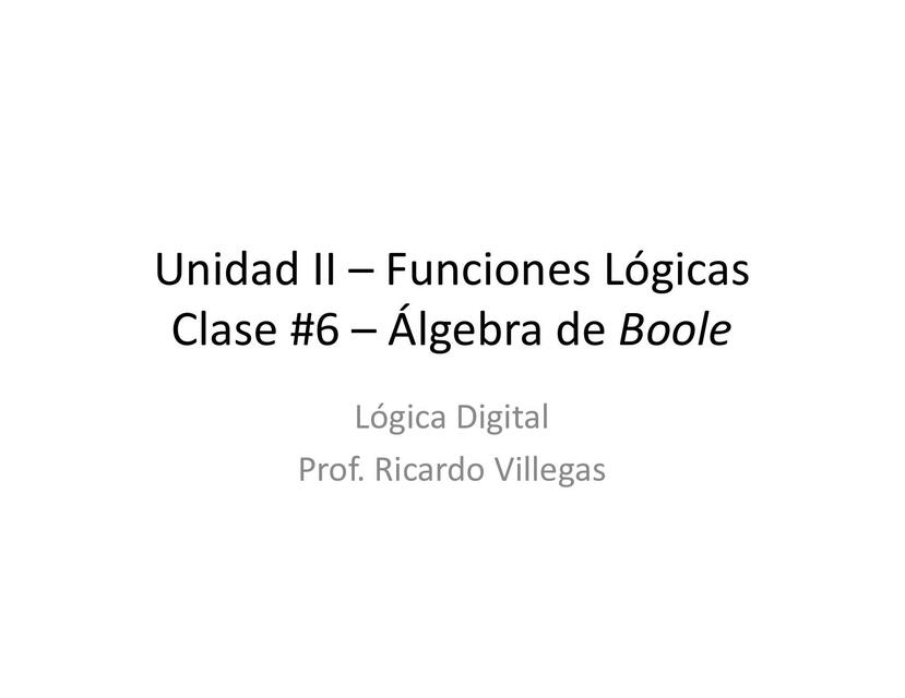 Lógica Digital Clase 6 Álgebra de Boole