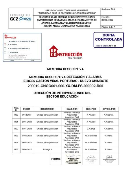 Memoria descriptiva detección y alarma IE 88336 Gaston Vidal Porturas - Nuevo Chimbote 200019-CNGO001-000-XX-DM-FS-000002-R05