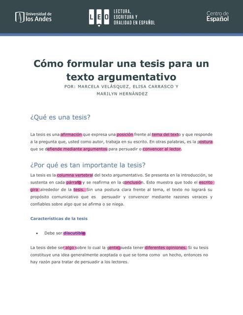 Cómo Formular una Tesis para un Texto Argumentativo