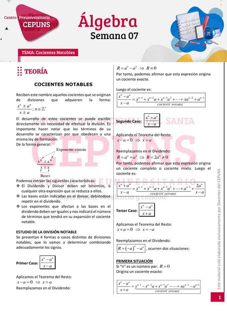 Álgebra semana 7 cocientes notables 