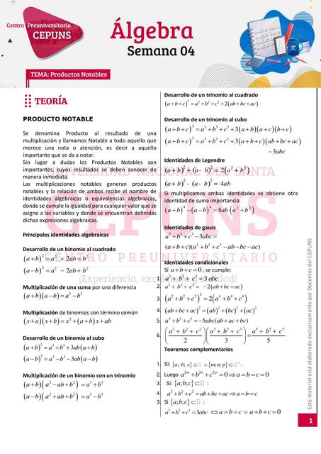 Álgebra semana 4 productos notables 