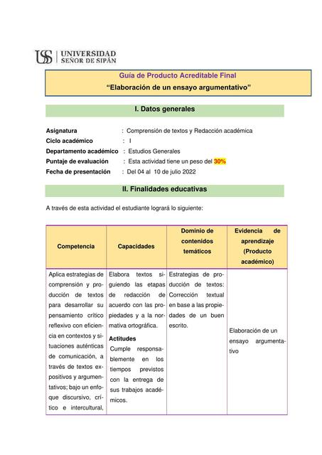 Elaboración de un Ensayo Argumentativo 