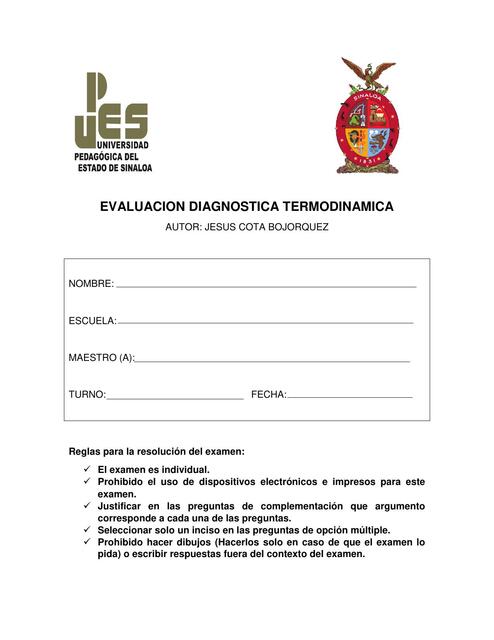 Evaluación Diagnóstica Termodinámica 