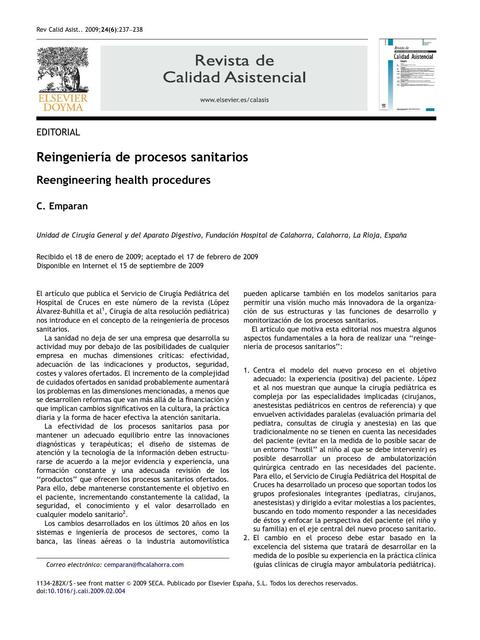 Reingeniería de Procesos Sanitarios 