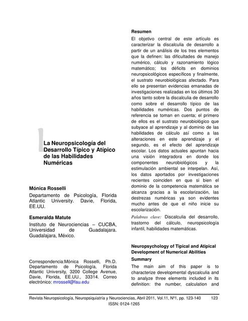 La neuropsicología del desarrollo típico y atípico de las habilidades numéricas