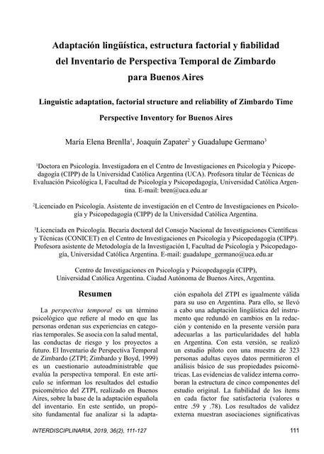 Adaptación Lingüística, Estructura Factorial y Fiabilidad del Inventario de Perspectiva Temporal 