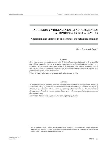 Agresión y Violencia en la Adolescencia