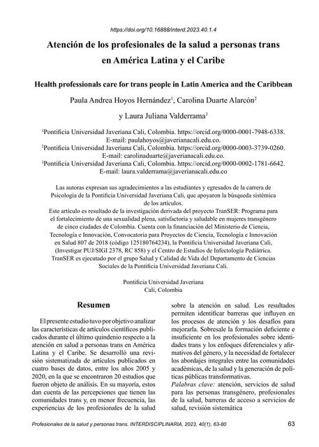 Atención de los Profesionales de la Salud a Personas Trans 