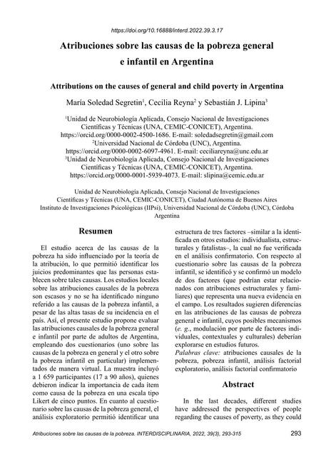 Atribuciones sobre las Causas de la Pobreza General e Infantil en Argentina 