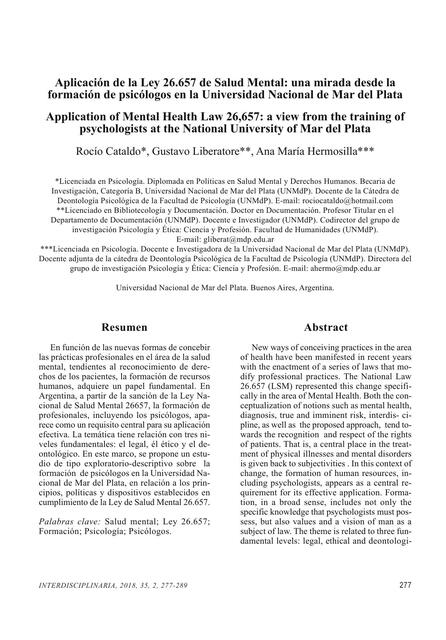Aplicación de la Ley de Salud Mental 