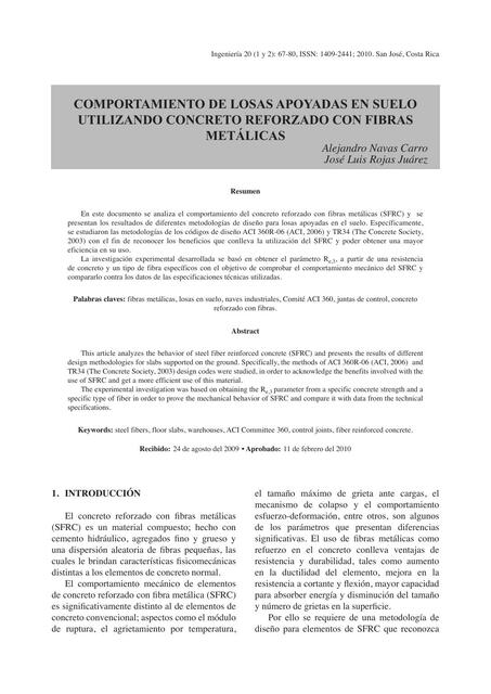 Comportamiento de Losas Apoyadas en Suelo Utilizando Concreto Reforzado con Fibras Metálicas 