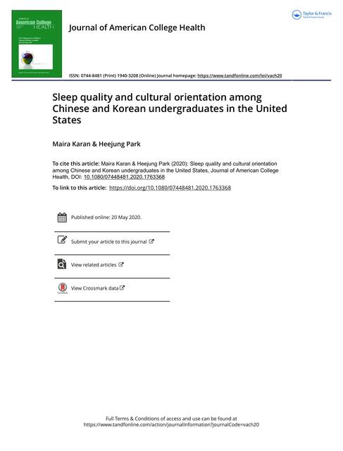 Sleep quality and cultural orientation among Chinese and Korean undergraduates in the United States