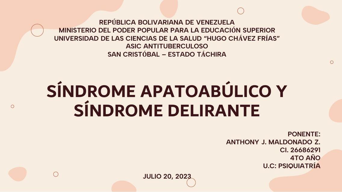 Síndrome apatoabúlico y delirante Anthony