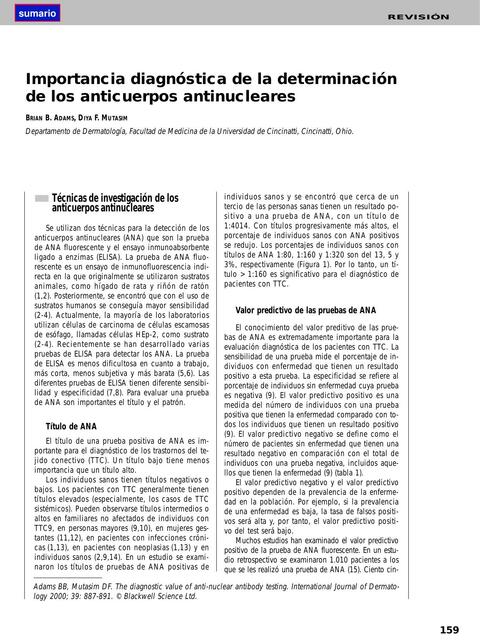 Importancia Diagnóstica de la Determinación de los Anticuerpos Antinucleares 