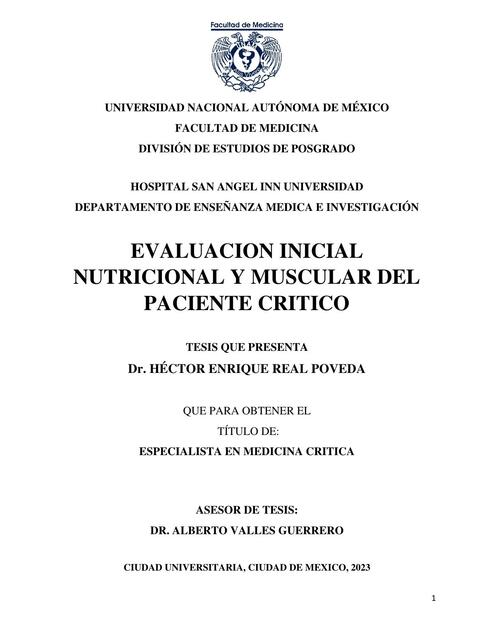 Evaluación Inicial Nutricional y Muscular del Paciente Crítico 