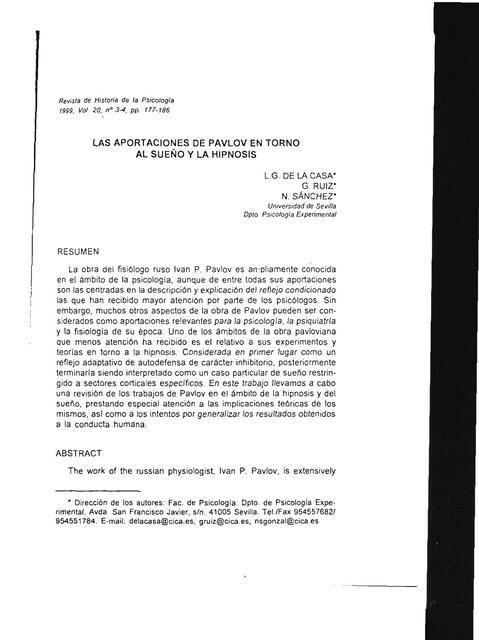 Las Aportaciones de Pavlov Entorno al Sueño y la Hipnosis