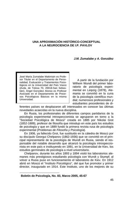 Una Aproximación Histórico- Conceptual a la Neurociencia de Pavlov