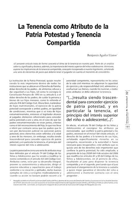 La tenencia como atributo de la patria potestad y tenencia compartida