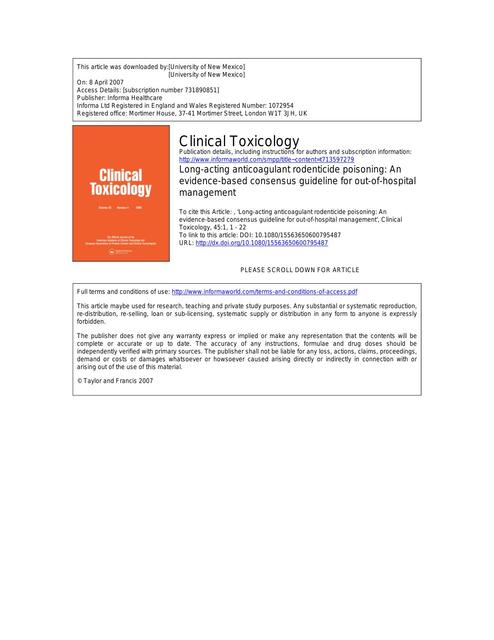 Long-acting anticoagulant rodenticide poisoning: Anevidence-based consensus guideline for out-of-hospitalmanagement