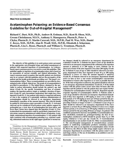 Acetaminophen Poisoning: an Evidence-Based Consensus Guideline for Out-of-Hospital Managemet