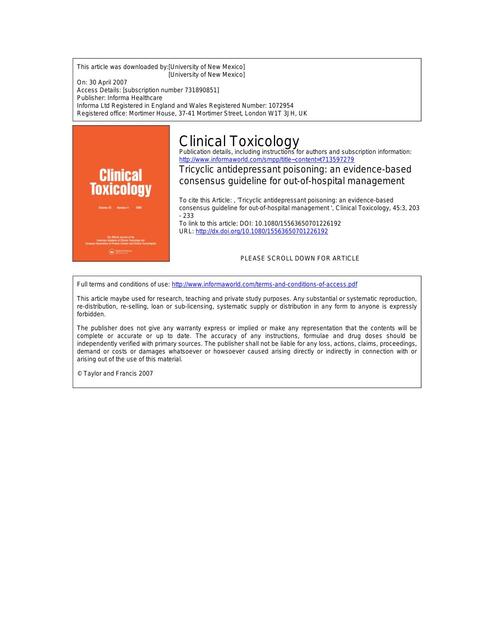 Tricyclic antidepressant poisoning: an evidence-based consensus guideline for out-of-hospital management