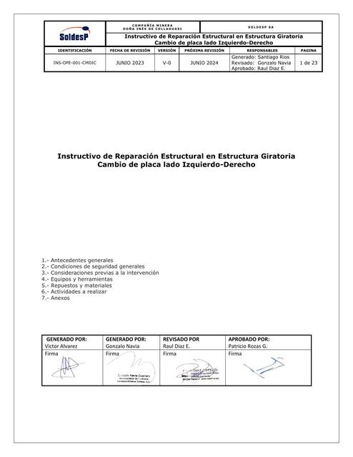 Instructivo de Reparación Estructural en Estructura Giratoria 