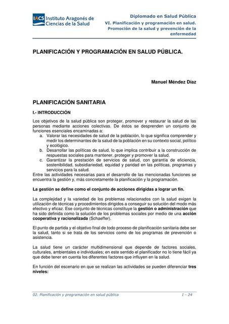 Planificación y Programación en Salud Pública 