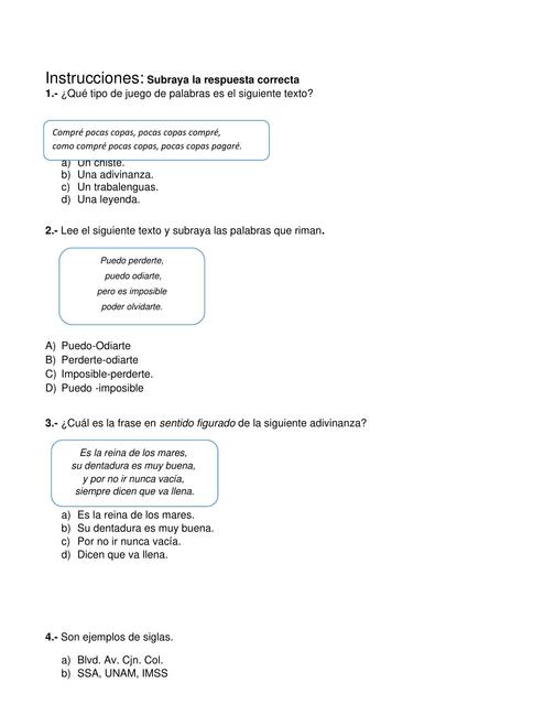 Examen diagnostico 5 grado 