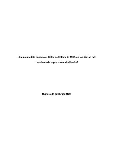 ¿En qué Medida Impactó el Golpe de Estado de 1992, en los Diarios más Populares de la Prensa Escrita limeña?