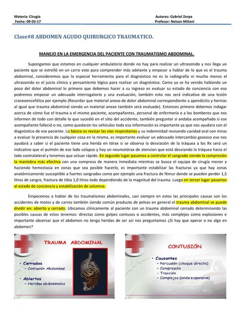 Emergencia del paciente con traumatismo abdominal 