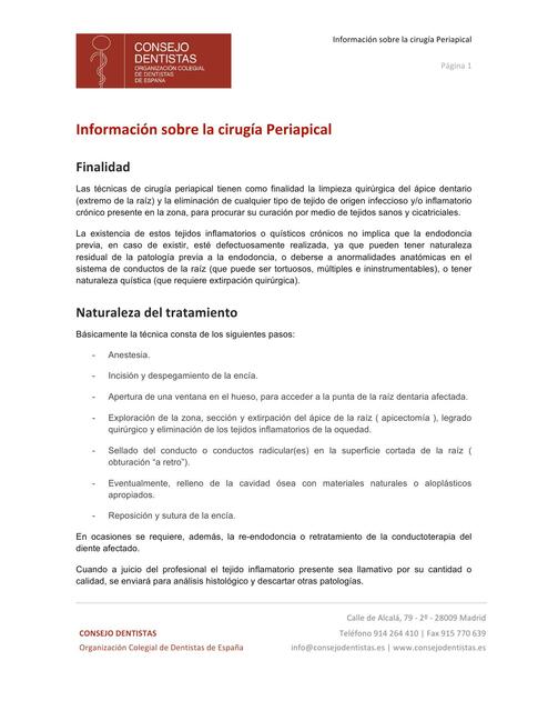 Información sobre la cirugía periapical