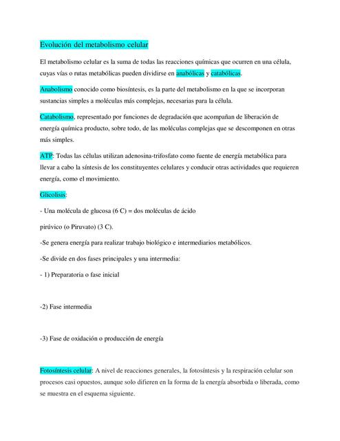 Evolución del metabolismo celular