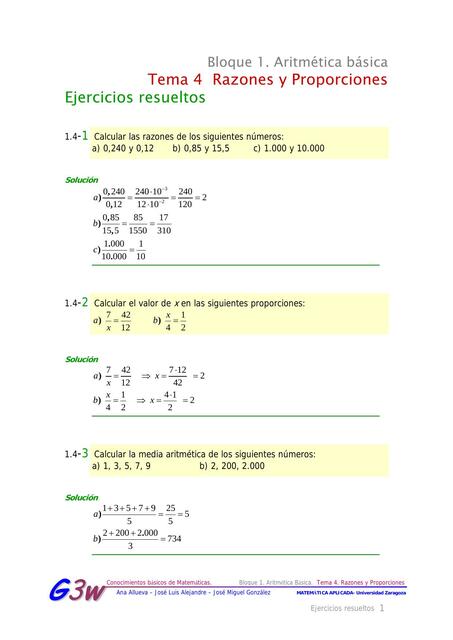 ejercicios de razones y proporciones