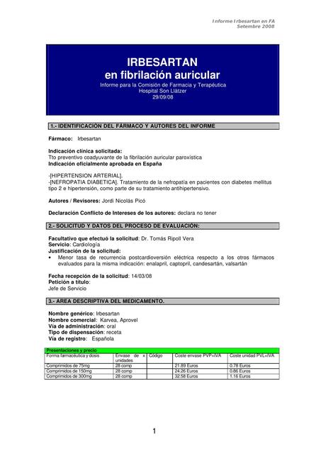 IRBESARTAN en Fibrilación Auricular 