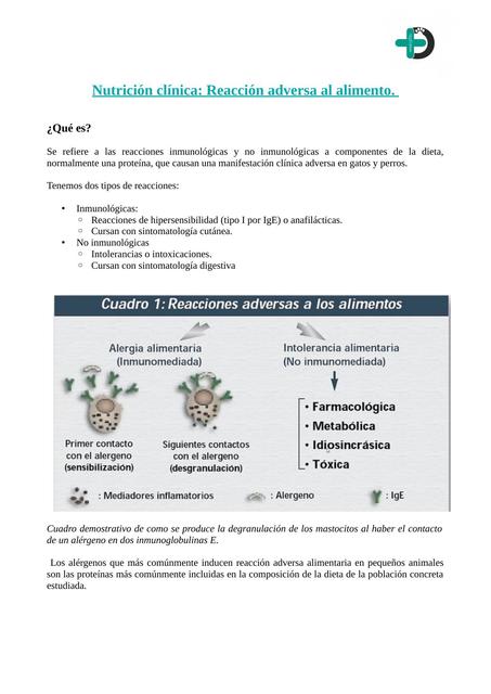 Nutrición clínica Reacción Adversa al Alimento RAA