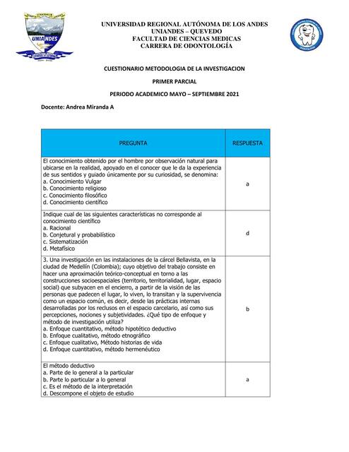 Preguntas de Metodología de la investigación  