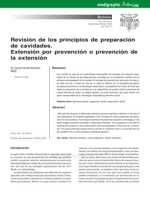 Revisión de los principios de preparación de cavidades 