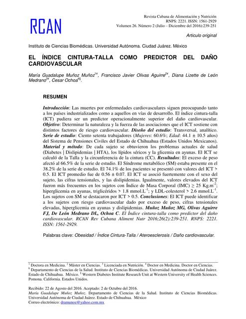 El Índice Cintura-Talla como Predictor del Daño Cardiovascular 