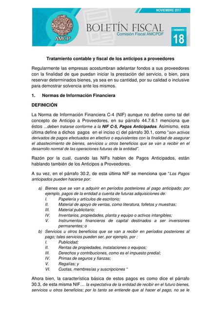 Tratamiento contable y fiscal de los anticipos a proveedores 