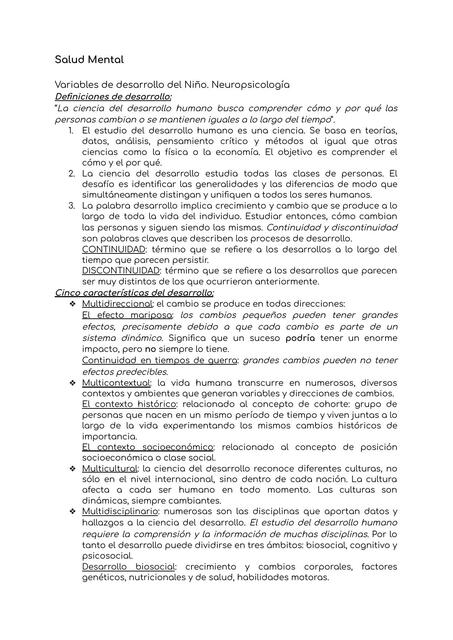 Variables del desarrollo del niño. Salud Mental