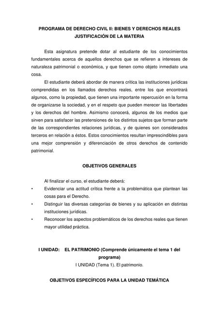 Programa de Derecho Civil II Bienes y Derechos Reales 