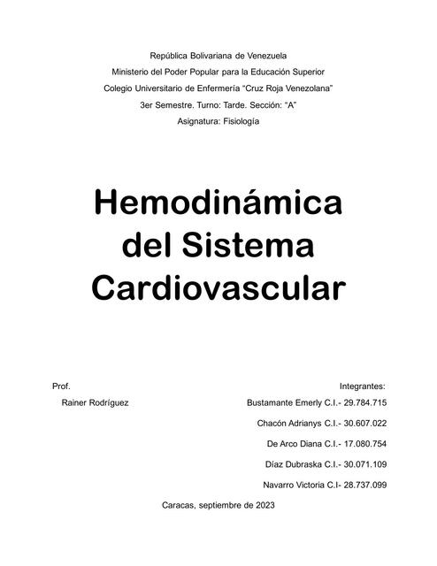 Hemodinámica del Sistema Cardiovascular 