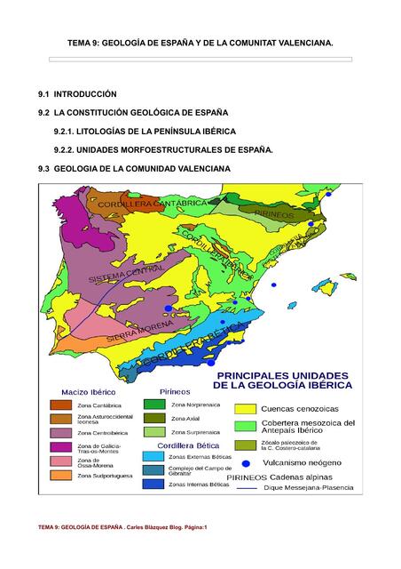 Tema 9: Geología de España y de la comunitaria Valenciana  