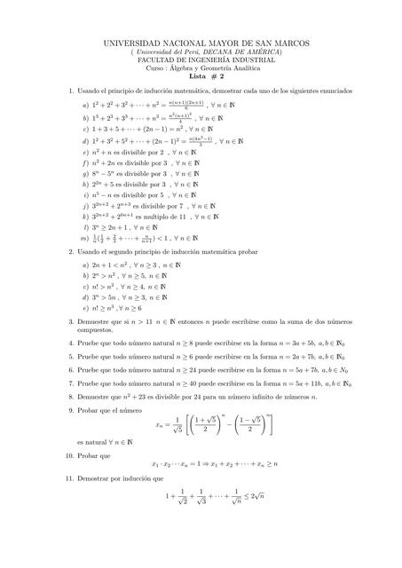 Ejercicios de Álgebra y Geometría Analítica 