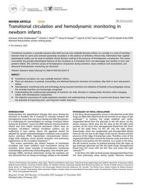 Transitional circulation and hemodynamic monitoring innewborn infants