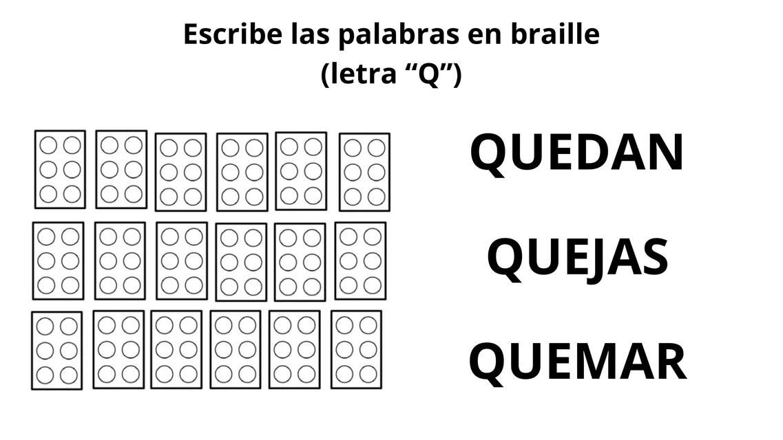Escribe las palabras en braille letra "Q" | Educación Especial | uDocz