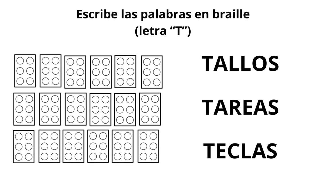 Escribe las palabras en braille letra "T" | Educación Especial | uDocz