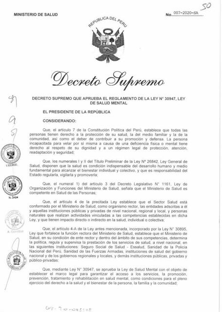 Ley de salud mental - Decreto supremo