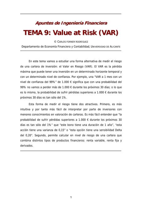 Valor en Riesgo - VAR