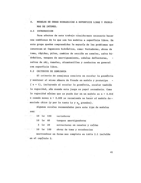 Modelos de Obras Hidráulicas a Superficie Libre y Problemas de Interés 